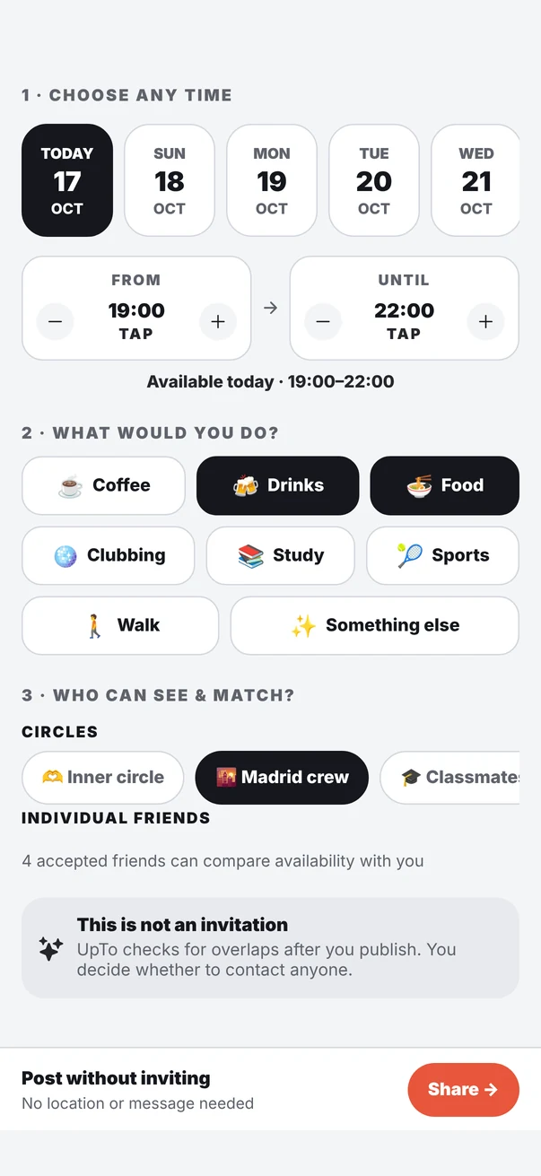 Choose which circles and friends can see when you're free