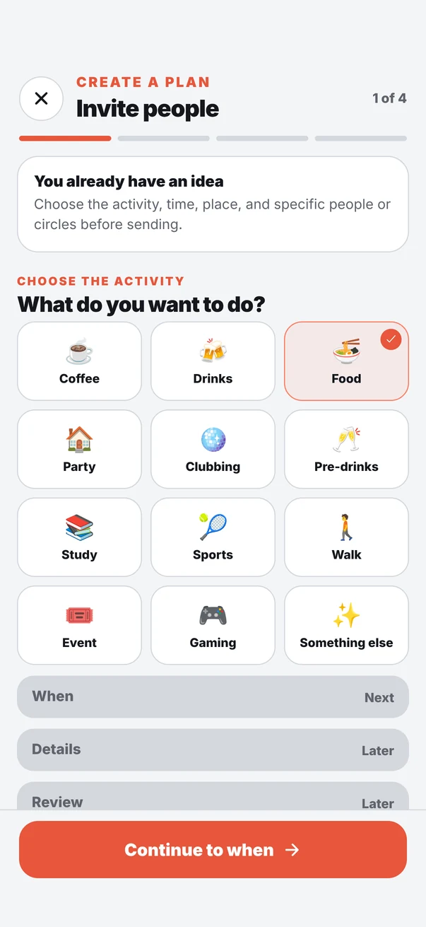 Invite people: choose the activity