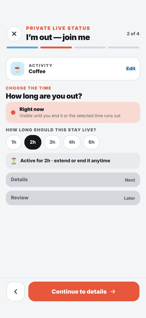 Choose how long your live status stays on